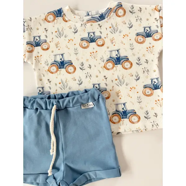 KOMPLET T-SHIRT TRACTORS + BERMUDY BAWEŁNIANE JEANS